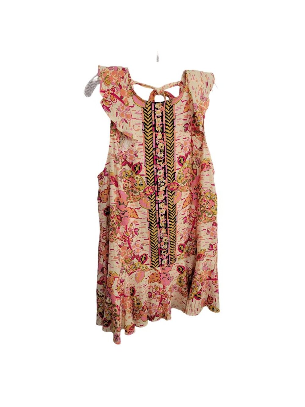 Free People NWT Size L Dress Mini Linen Blend Floral Keyhole Back Pullover Pink